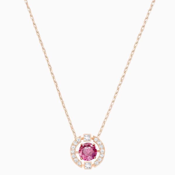 Sparkling Dance Round Necklace, Red, Rose-gold Tone Plated